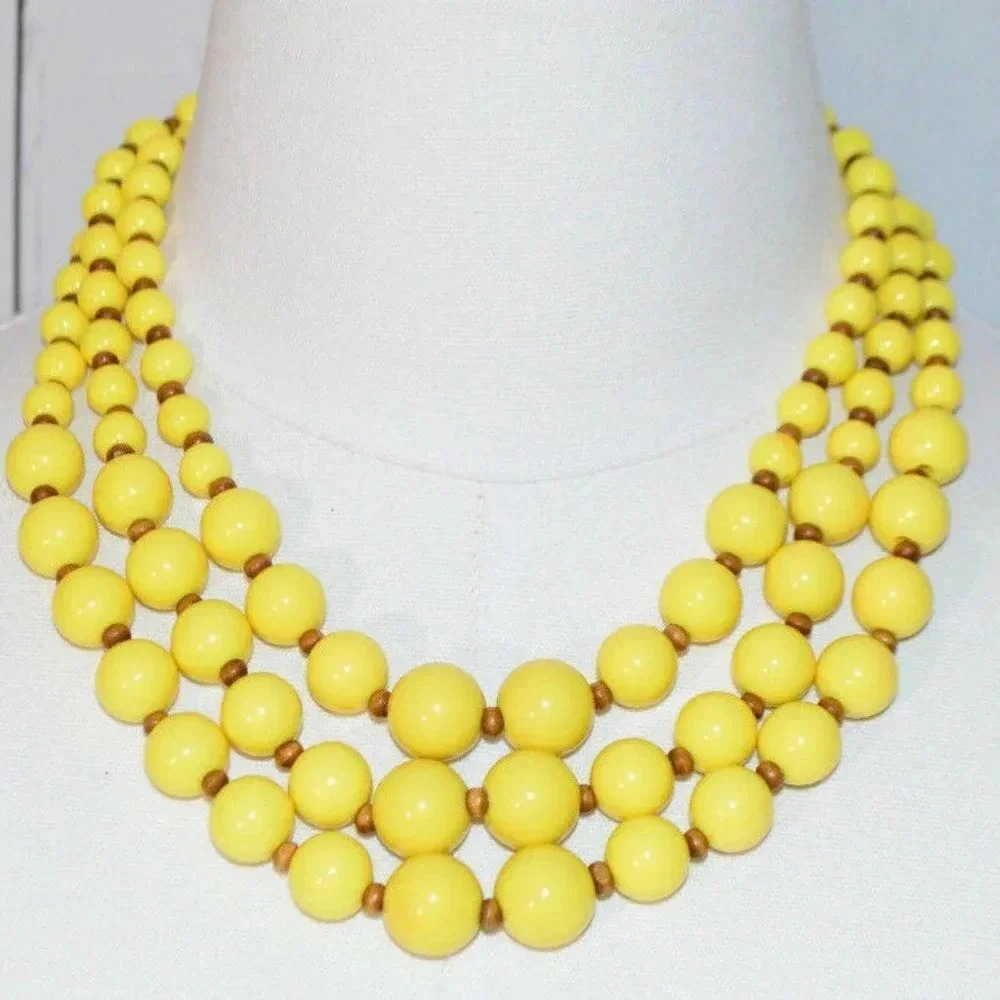 Yellow Brown Cascading Beaded Multi Strand Silver